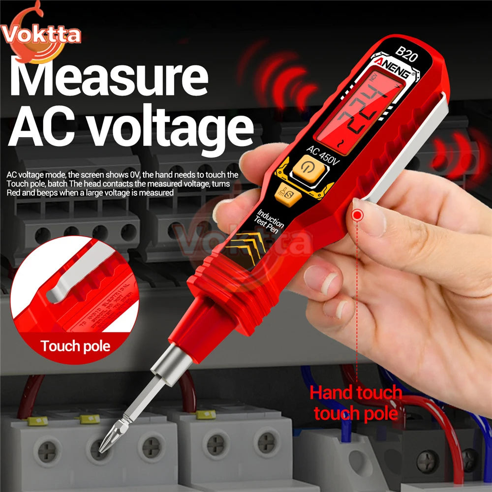 Smart Digital Voltage Tester Pen - Non-Contact AC Voltage Detector with LCD Display & Flashlight