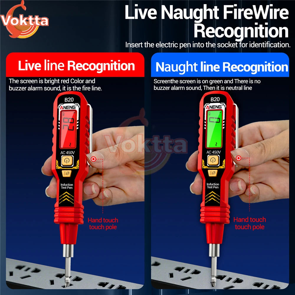 Smart Digital Voltage Tester Pen - Non-Contact AC Voltage Detector with LCD Display & Flashlight