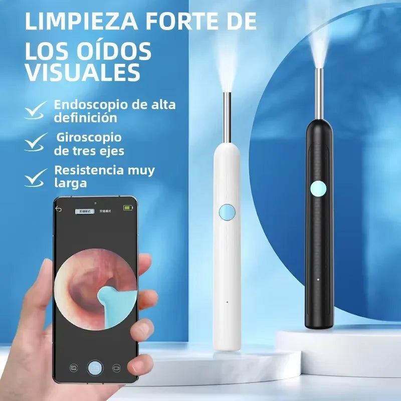 Nettoyeur d'oreilles visuel HD intelligent - Otoscope sans fil 1080P avec kit de suppression de cérumen en silicone