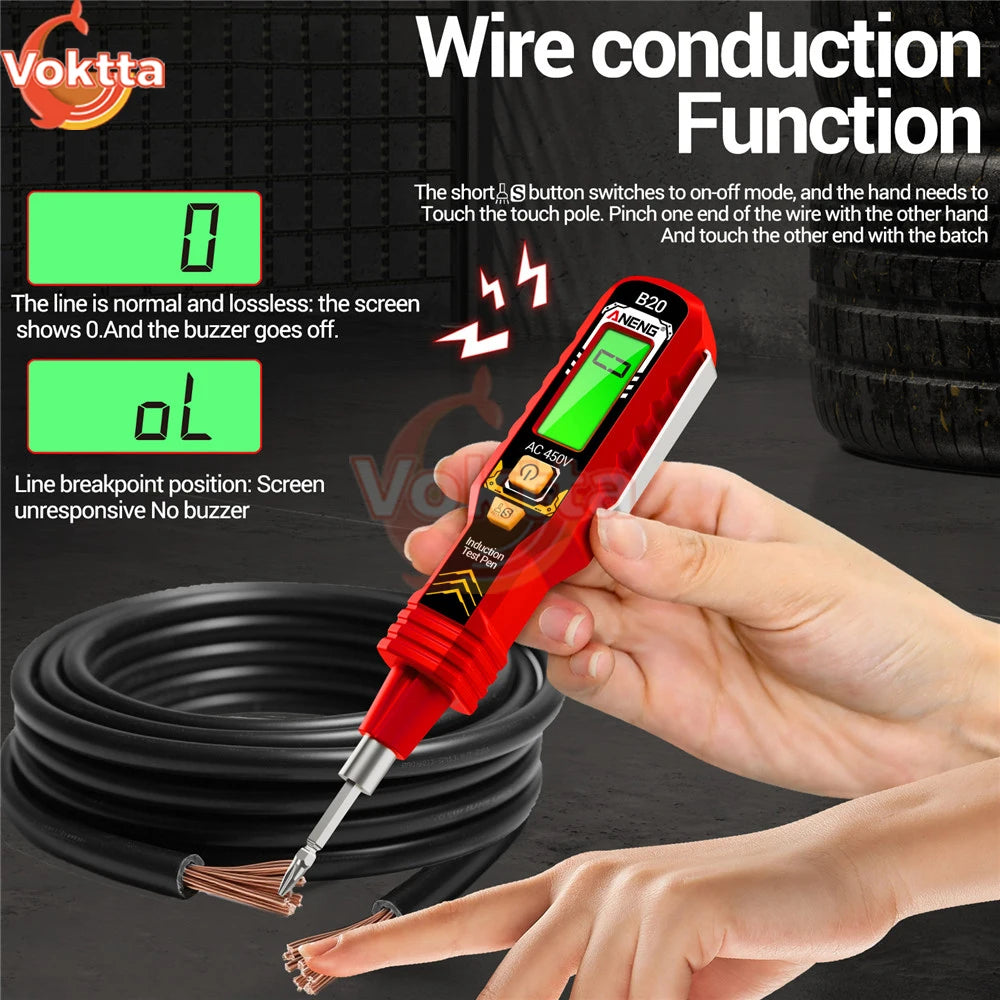 Smart Digital Voltage Tester Pen - Non-Contact AC Voltage Detector with LCD Display & Flashlight