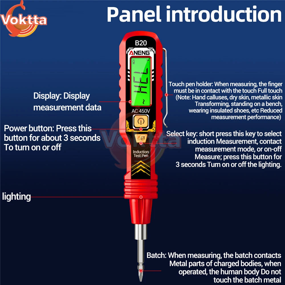 Smart Digital Voltage Tester Pen - Non-Contact AC Voltage Detector with LCD Display & Flashlight