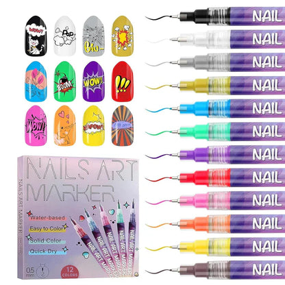 Stylos 3D Nail Art 12 couleurs – Des ongles parfaits comme en salon à la maison ✅