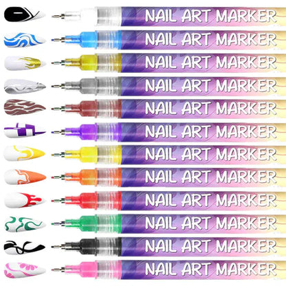 Stylos 3D Nail Art 12 couleurs – Des ongles parfaits comme en salon à la maison ✅