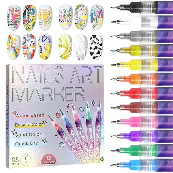 Stylos 3D Nail Art 12 couleurs – Des ongles parfaits comme en salon à la maison ✅
