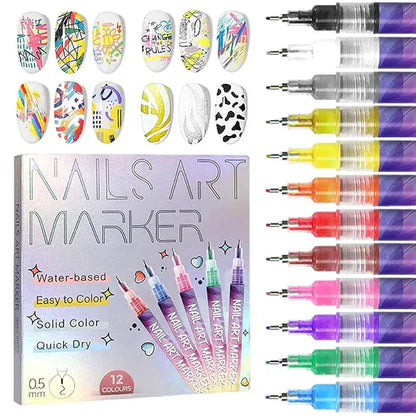 Stylos 3D Nail Art 12 couleurs – Des ongles parfaits comme en salon à la maison ✅