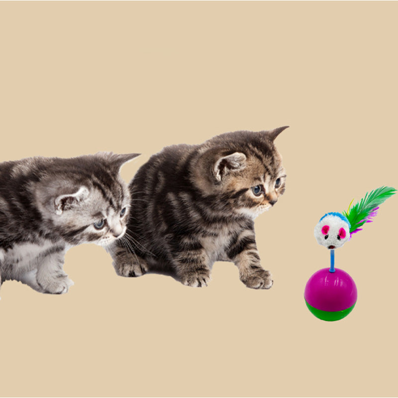 Jouet pour chat souris culbuto - Balle souris en fausse plume, couleurs aléatoires pour chatons et chiens