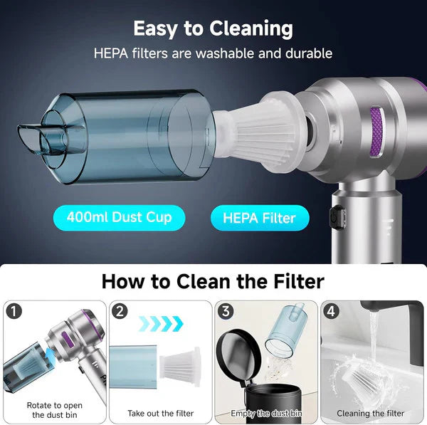 High-Power Cordless Portable Vacuum - 9000Pa Suction Mini Handheld Cleaner for Car & Home