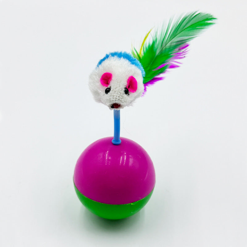 Jouet pour chat souris culbuto - Balle souris en fausse plume, couleurs aléatoires pour chatons et chiens