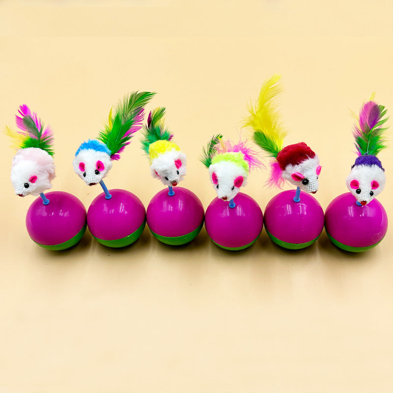 Jouet pour chat souris culbuto - Balle souris en fausse plume, couleurs aléatoires pour chatons et chiens